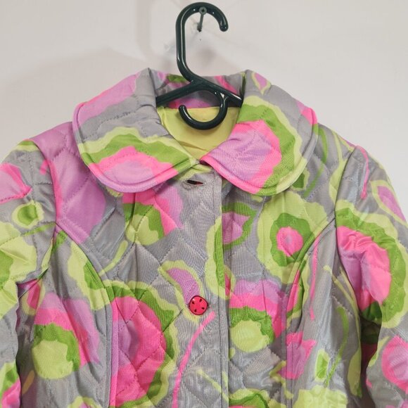 Vintage Neon Poppy Quilted Floral Womens Pea Coat Handmade - Picture 4 of 12